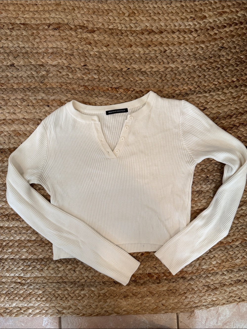 Brandy Melville Cream Ribbed Henley Long Sleeve